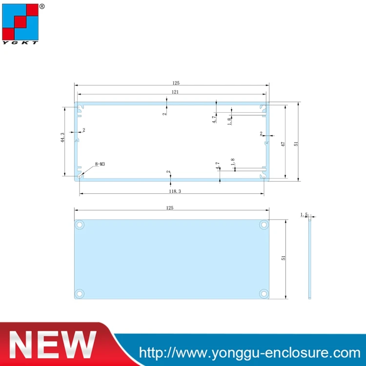 125-51-L(W-H-L) PCB алюминиевый корпус электронный корпус проект коробка алюминий