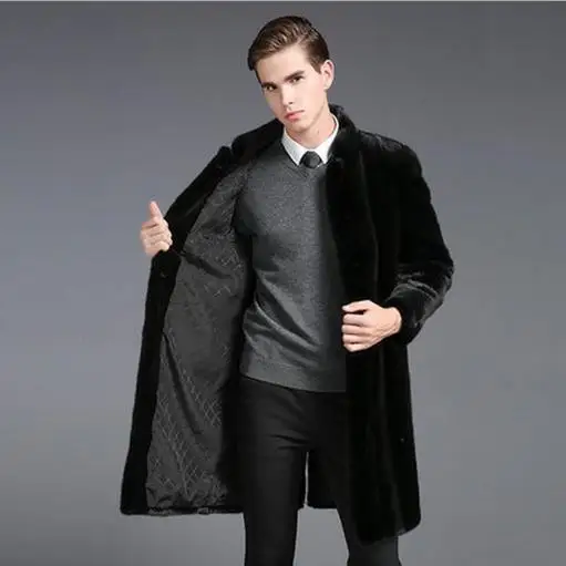Мужская шуба из искусственного меха Clobee черная норки в винтажном стиле зима