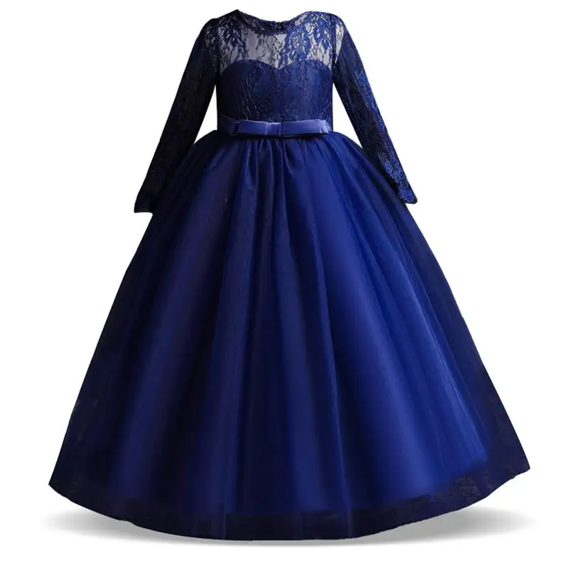 Navy blue Летнее платье для девочек элегантное платье с длинными рукавами Детские платья для девочек, платье подружки невесты, платье принцессы вечерние свадебное платье 14 10 для детей 12 лет - Цвет: Navy blue