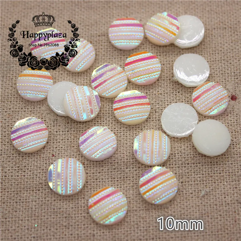 100 шт 10/12 мм Блестящий Белый AB полимерный Rhinestone Shell Pattern круглый плоский задний