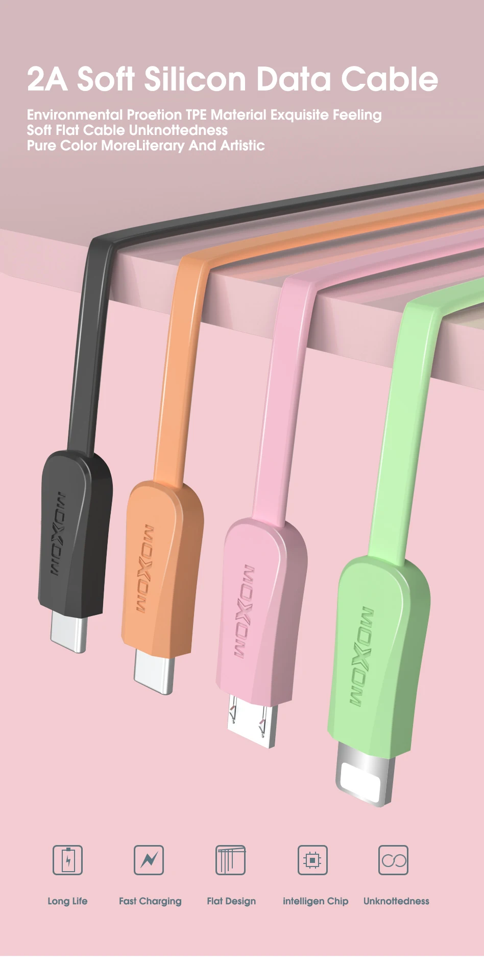 MOXOM usb type-C кабель для samsung S9 S8 USB C кабель для мобильного телефона для Xiaomi mi9 Redmi note 7 кабель для быстрой зарядки type C