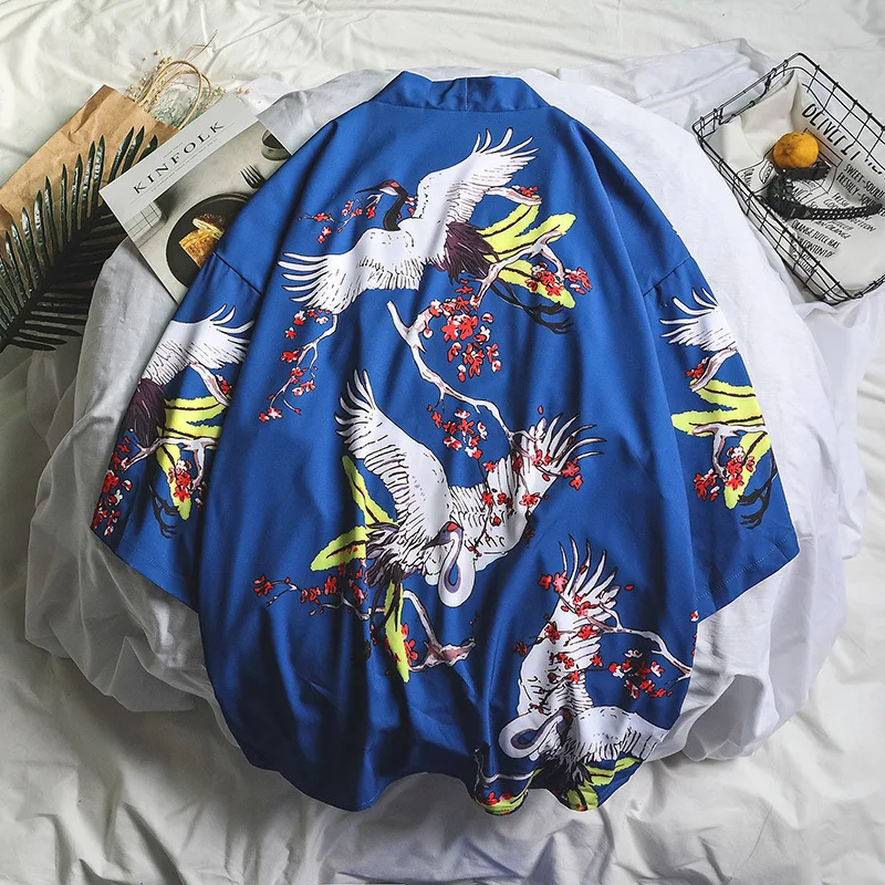 Самурайский кран японское кимоно Haori мужской женский кардиган китайский дракон Традиционная японская одежда азиатская одежда