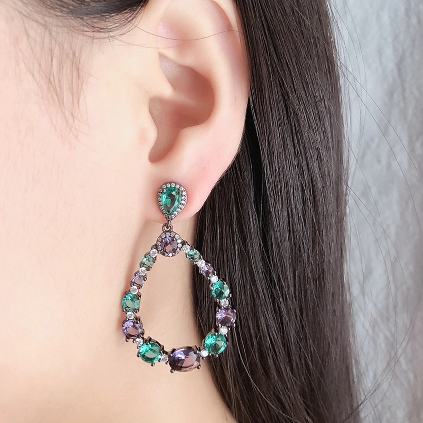 3 цвета блестящие большой капли воды длинные Позолоченные каплевидные серьги с