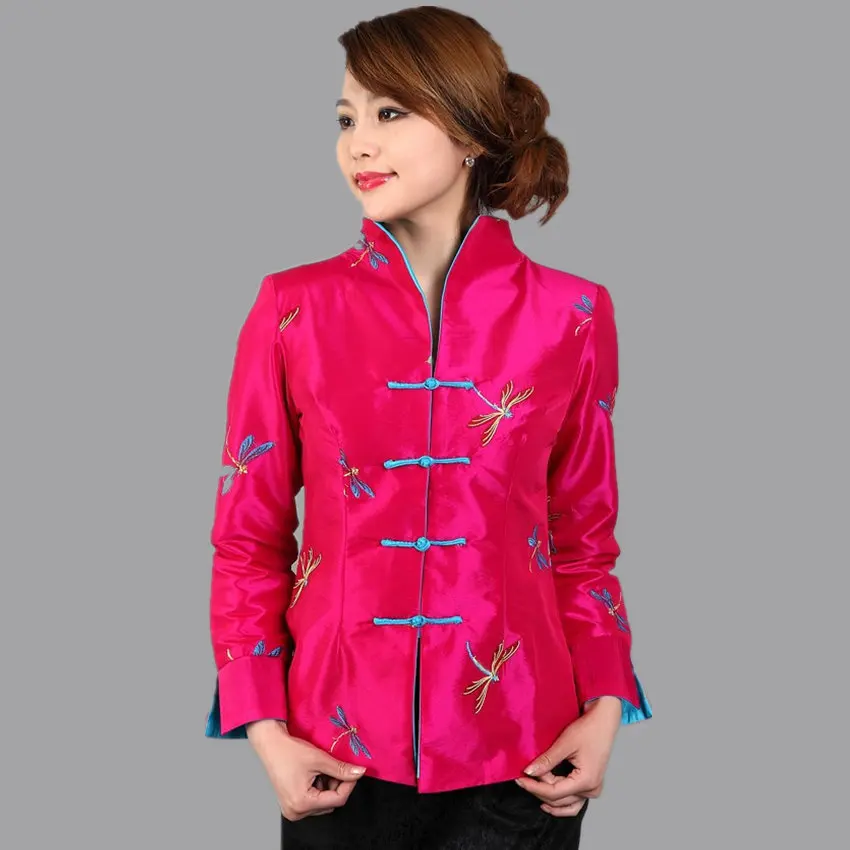 Шелковая Сатиновая куртка для девушек винтажная китайская с цветочной вышивкой