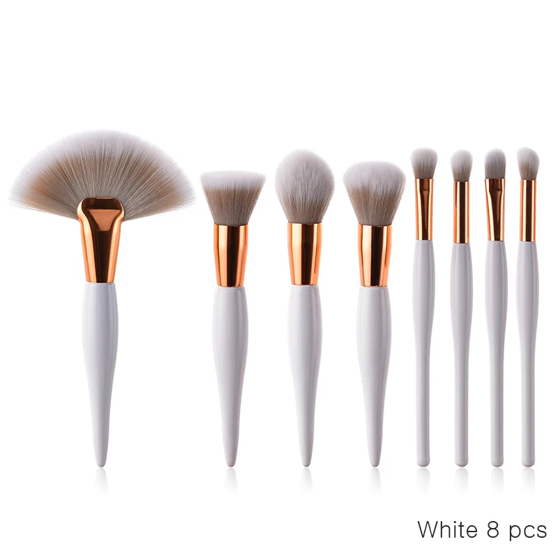 white 8pcs SEXYSHEEP набор кистей для макияжа Мягкая синтетическая головка кисточки с деревянной ручкой веер набор Плоских кистей для женщин тени для век Макияж лица - Handle Color: white 8pcs
