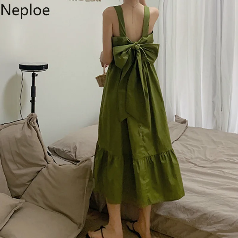 Женское платье Neploe с бантом лето 2019 модное без бретелек рукавов однотонное