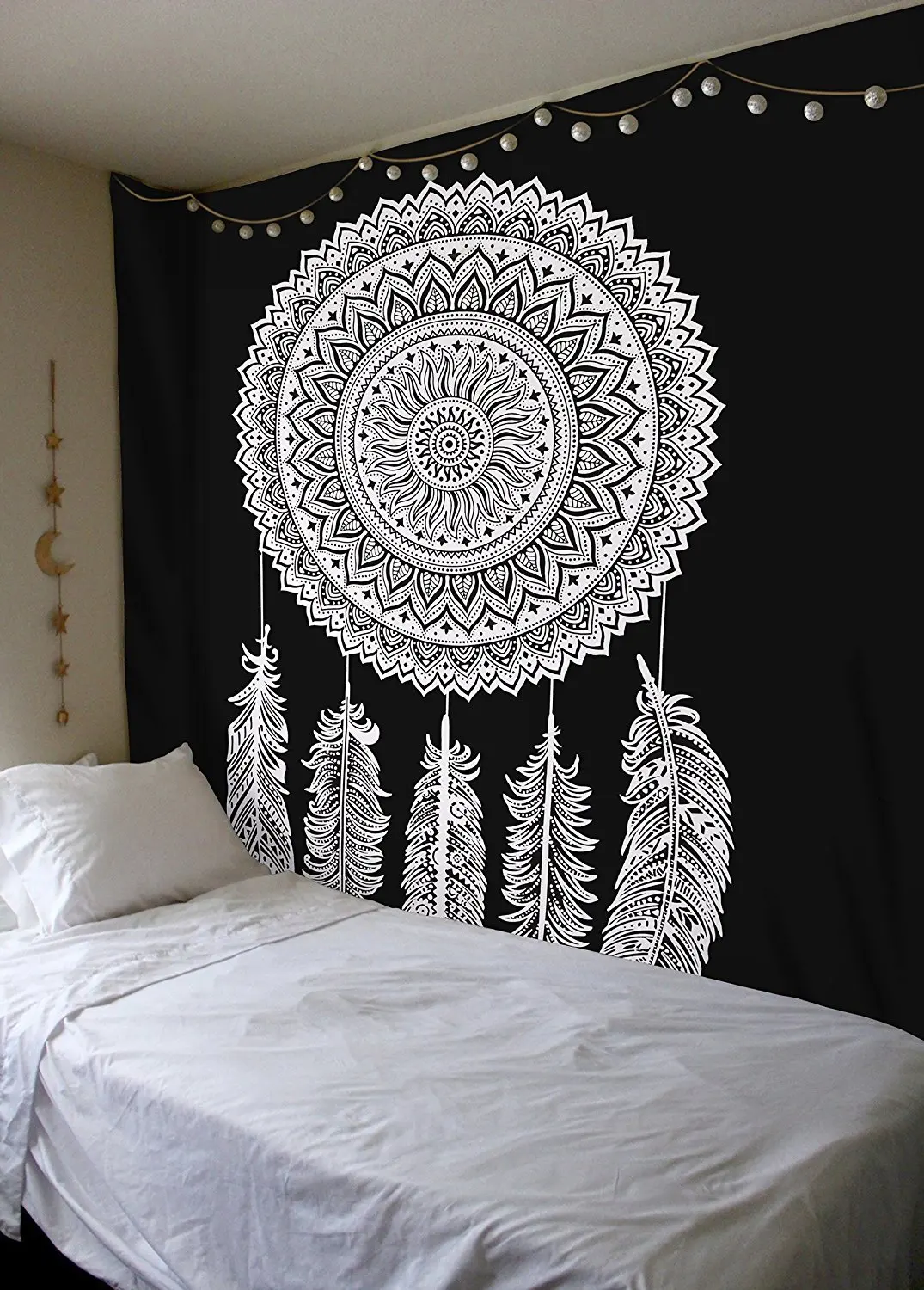 DreamCatcher Wall Hanging Tapestry Mandala Tapestries Indian Traditional Printed Bohemian Hippie Art Black White | Дом и сад