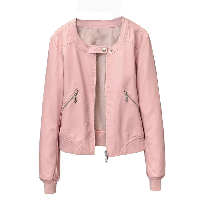 2019 Women O-neck Zipper Faux Leather Jacket Short Biker Coat Casual Jackets Female Plus Size S-4XL Basic Outwear Korean Free | Женская