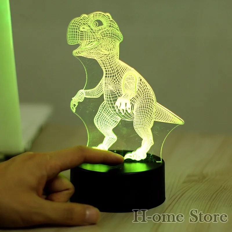 7 цветов динозавр лампа 3D Визуальный светодиодный ночник для детей сенсорный USB Настольный Lampara Lampe детский ночник для сна