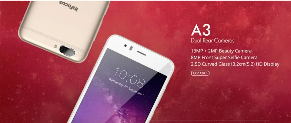 Infocus A3 мобильный телефон 5,2 дюймов MT6737W четырехъядерный 2 Гб ОЗУ 16 Гб ПЗУ 13,0 камера 3050 мАч Android 7,0 4G TDD-LTE смартфон