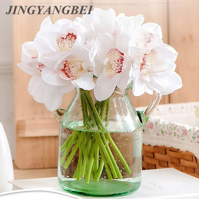 Реалистичное прикосновение cymbidium 6 головок короткое украшение стола цветы сделай