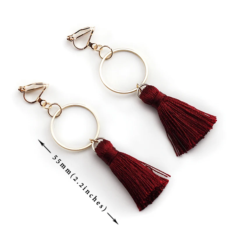 Модные металлические круглые серьги с кисточками без отверстия для ушей простая