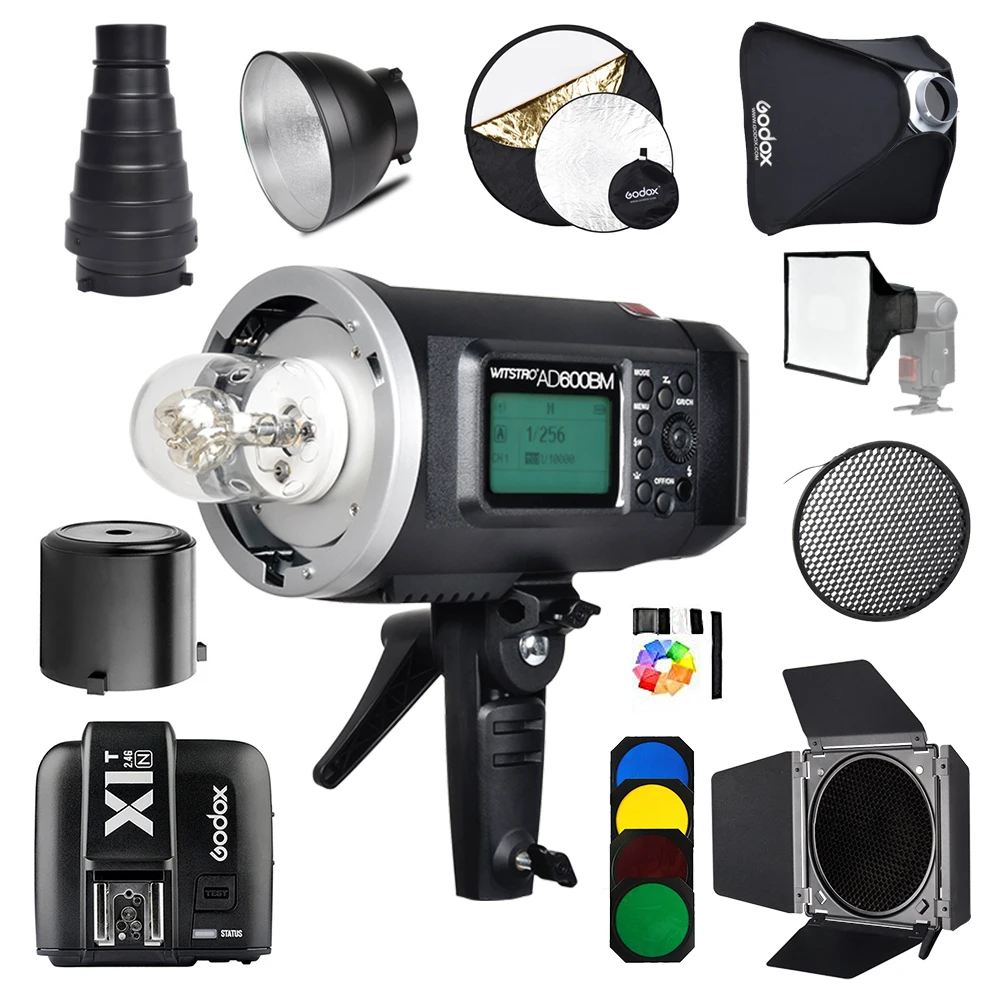 

Вспышка Godox AD600BM 600Ws GN87 строб студия с креплением Bowens из быстрорежущей стали 1/8000 для наружного применения + беспроводной триггер X1T-N для Nikon