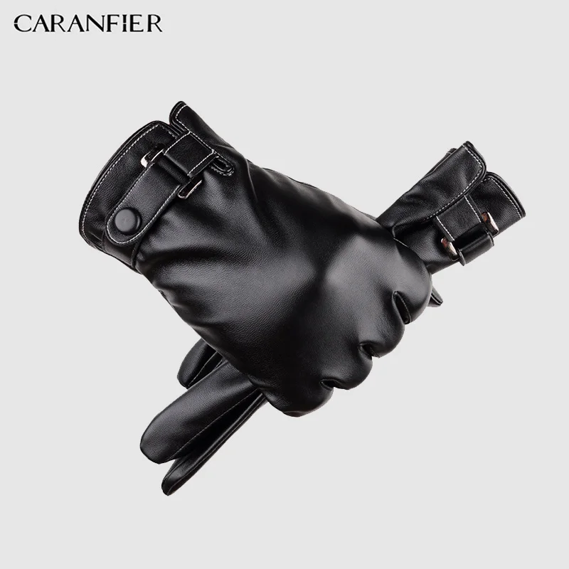 CARANFIER Windproof Outdoor Men Gloves Women PU Leather Glove Stretchy Soft Winter Warm Touch Screen for iphone Pad 6PCS | Аксессуары