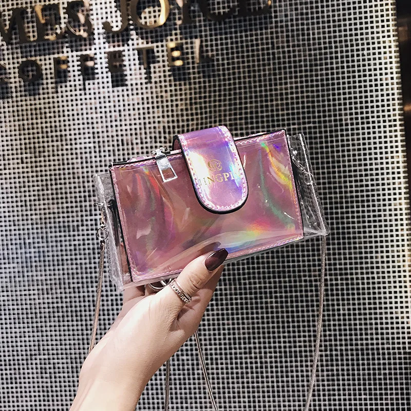 

Transparent bag female 2018 new jelly package card bag wallet wild slung shoulder chain mini bag female NB082