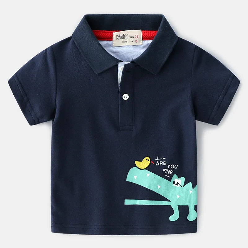 Детские рубашки поло с изображением крокодила Школьная одежда футболки коротким