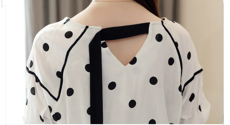 Модная женская одежда блузки женские 2019 летние с коротким рукавом в горошек