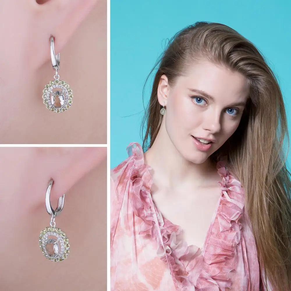 Jewelrypalace Винтаж 2.4ct натуральный зеленый аметист перидот Клипсы 925 серебро модные