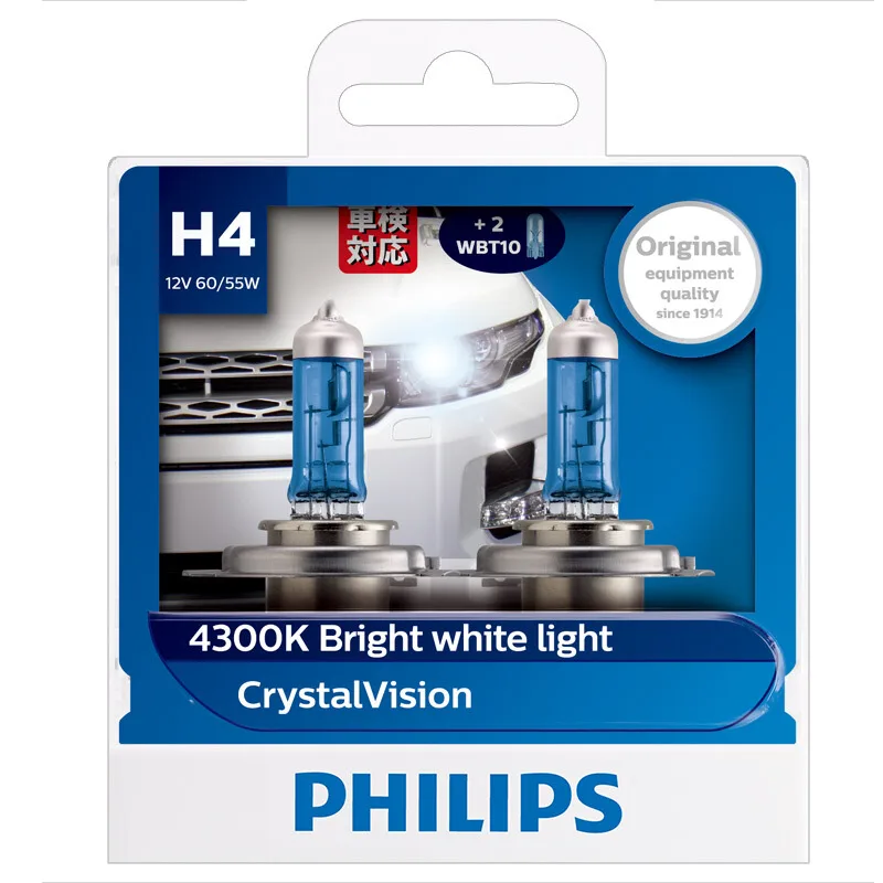2 шт. автомобильные галогенные лампы Philips H4 9003 12 в 60/55 Вт HB2 Crystal Vision 4300K с