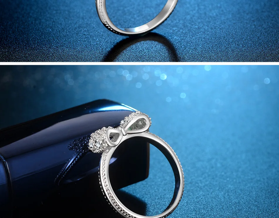 Exquisite Solid 925 Sterling Silver Fashion Bow Tie Wedding Ring Made With Cubic Zirconia Crystal Fine Jewelry