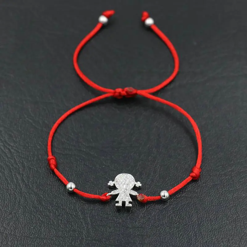 girl red silver BPPCCR блестящие CZ браслеты с подвесками для мальчиков и девочек для мужчин и женщин Красная Линия Веревка веревочки для влюбленных детский браслет пара ювелирных изделий подарки - Окраска металла: girl red silver
