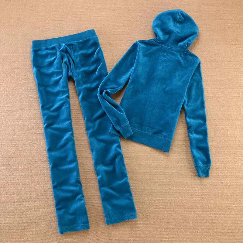 Peacock blue Брендовый бархатный женский тканевый спортивный костюм Велюровый костюм женский спортивный костюм толстовки и штаны многоцветный серый синий - Цвет: Peacock blue