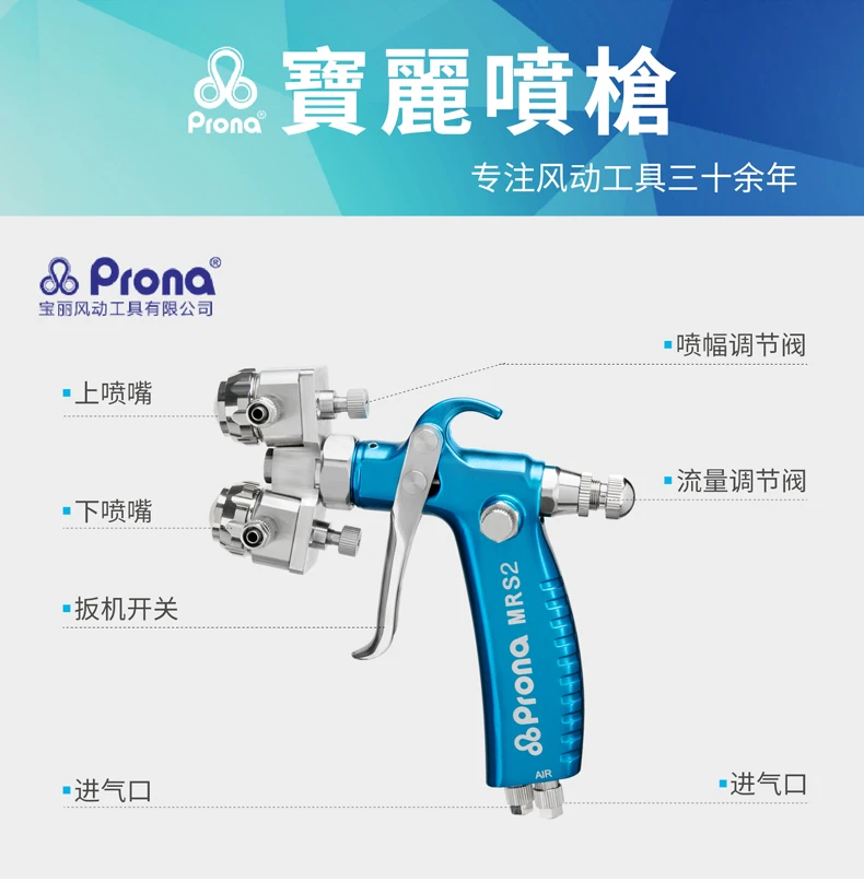 Prona MRS2-2R двойная головка ручной nano пистолет-распылитель, пистолет-распылитель с двумя насадками 0,5 0,8 1,0 1,3 мм Насадка,, с двумя головками