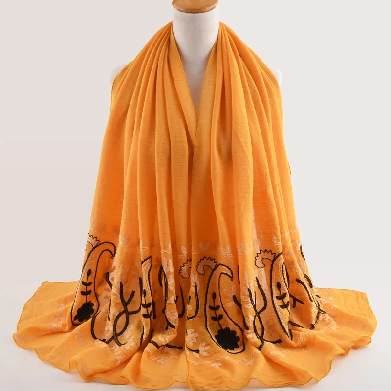 H1187a последние вискоза хлопок мусульманин длинный шарф с вышивкой женщин тюрбан