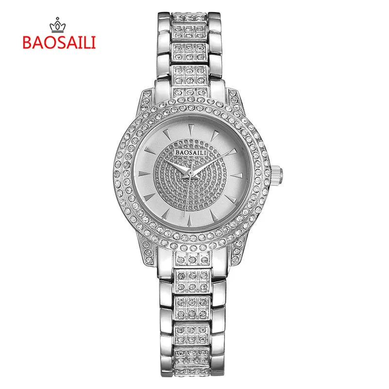 Silver Baosili, роскошные брендовые кварцевые часы, женские, серебро, розовое золото, браслет, часы, кристалл, алмаз, платье, женские наручные часы, для девушек, часы 30 - Цвет: Silver