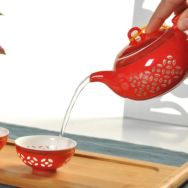 Китайский красный кунг-фу чайный сервиз Ультра-тонких изысканный teaset Костяного