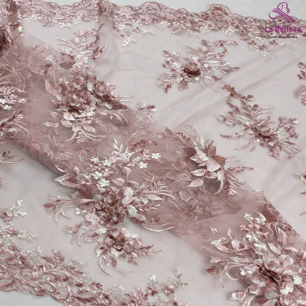 La Belleza дизайн кружева, золото 3D Цветы кружевная ткань, Розовый 3D цветы Кружевная Ткань вечернее платье кружевная ткань 1 ярд