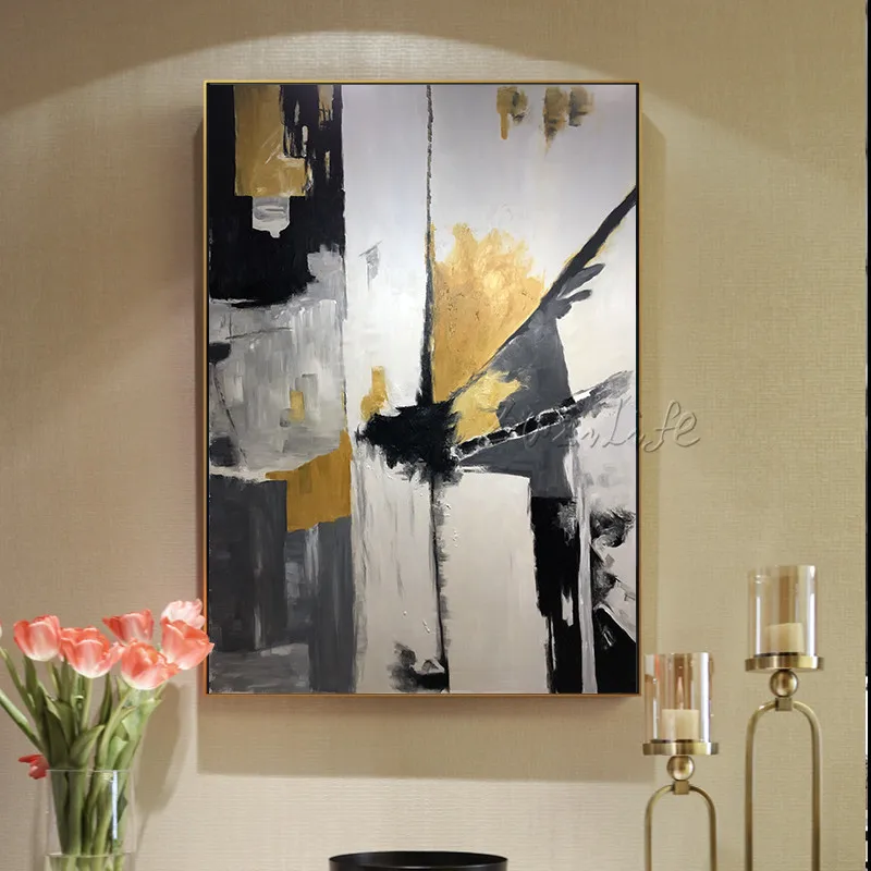 Золотой Черный абстрактный холст картина Caudros Decoracion современные цветные