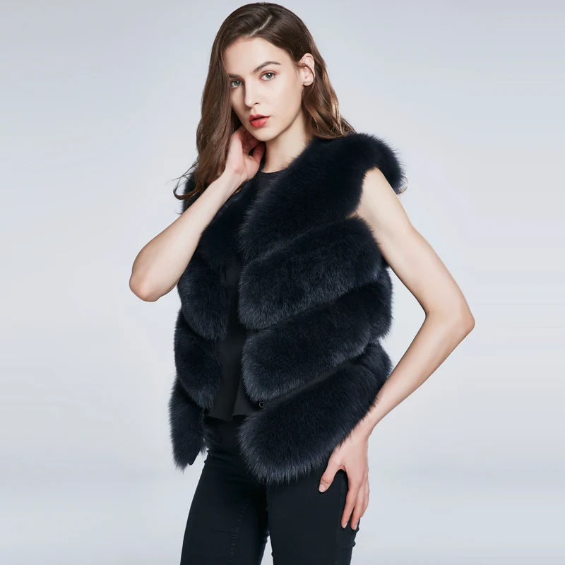 Enlarge JKP new Women Natural Fox Fur Vest Autumn Winter Warm Sleeveless Coat Female Short Real Fox Fur Vests