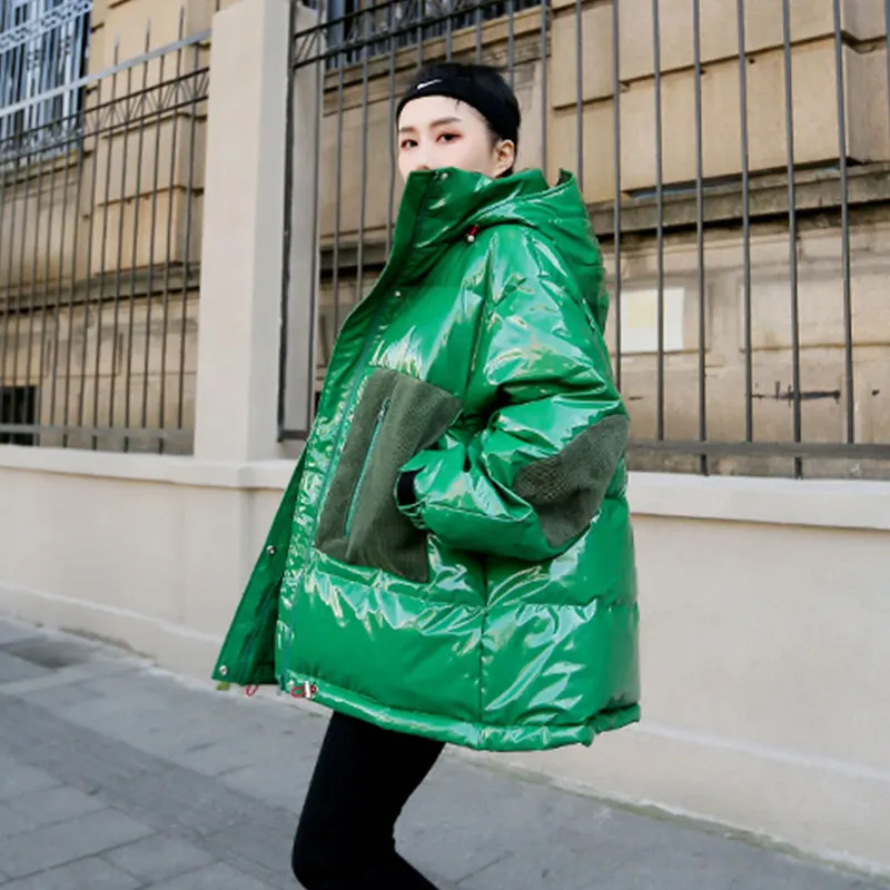 green gray Свободное пальто с капюшоном,, модная новинка, толстая хлопковая одежда, зимнее пальто для женщин, хлопковое пальто, женская короткая куртка с капюшоном, QH291 - Цвет: green gray