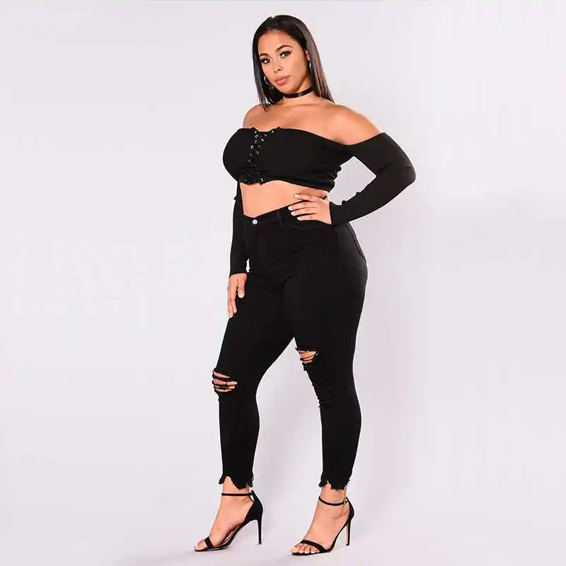 Джинсы женские с высокой талией черные эластичные | Женская одежда