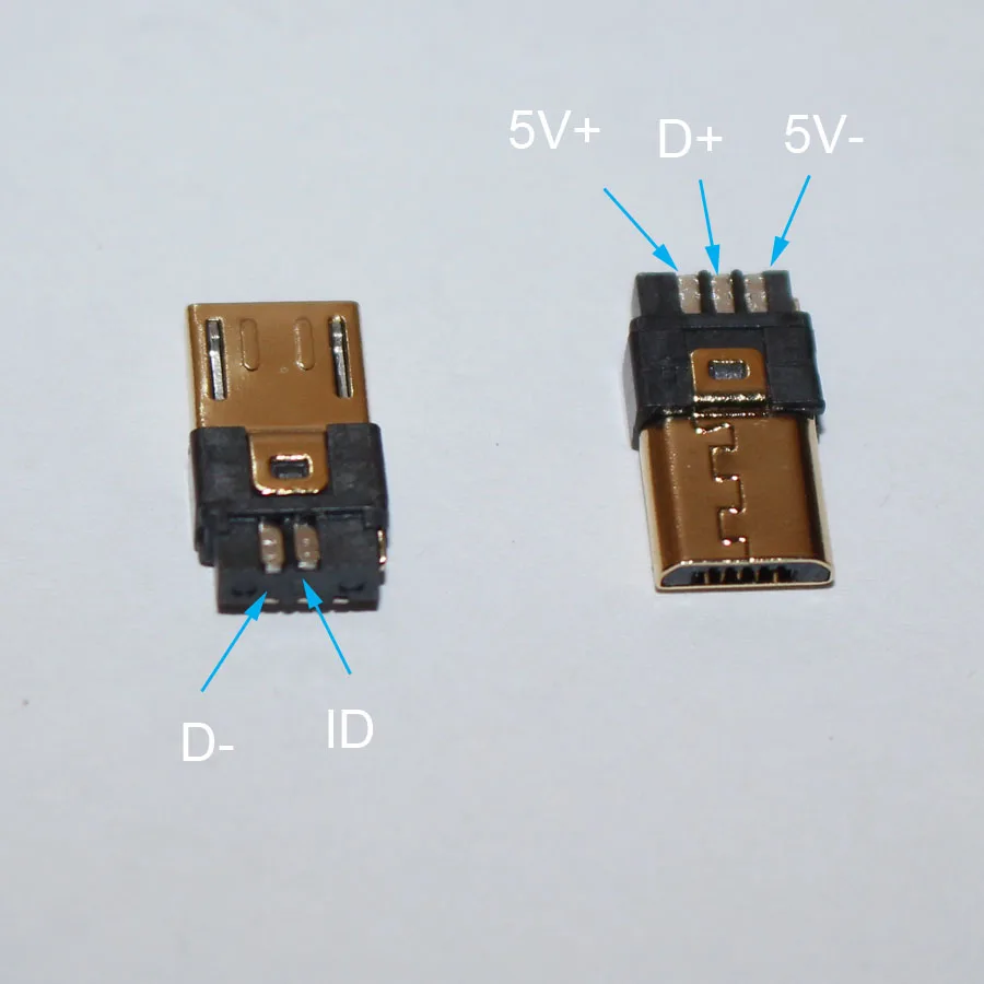 10 компл. DIY Micro usb Тип B Мужской 5 pin четыре части в сборе разъем розетка, 4 в 1 черный белый цвет части позолоченный USB