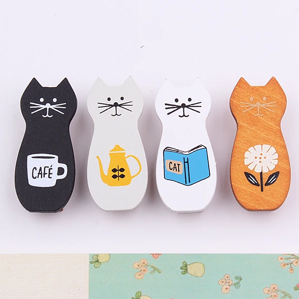 4 шт./компл. милый кот Форма деревянная прищепка украшения фиксированный разными