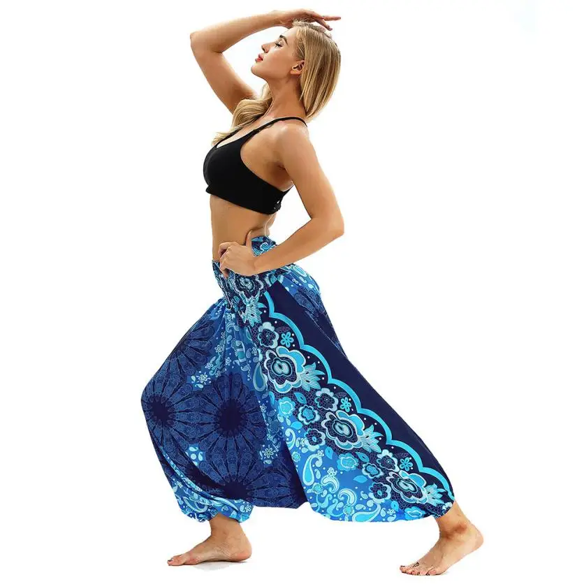 Синие женские свободные штаны для йоги брюки мешковатые Boho Aladdin комбинезон