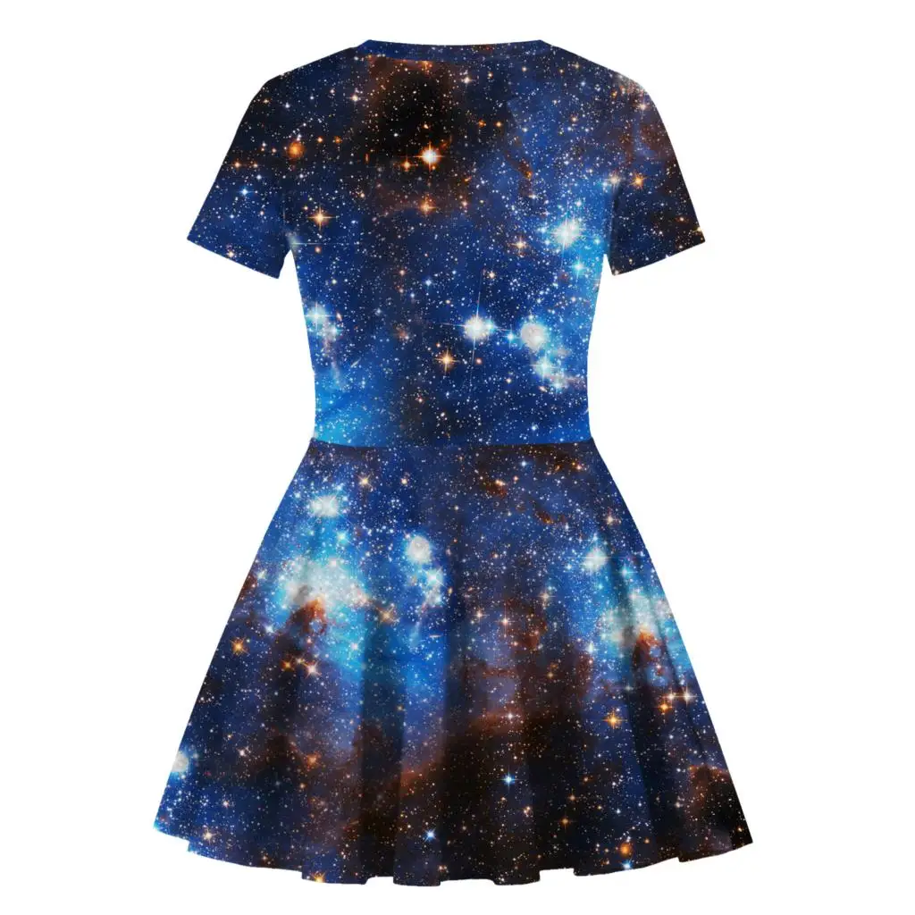 Raisevern Blue/Purple Galaxy Space A-line 3D Printed Baby Girls Summer Dresses High Quality Fashion Pleated Dress | Детская одежда и