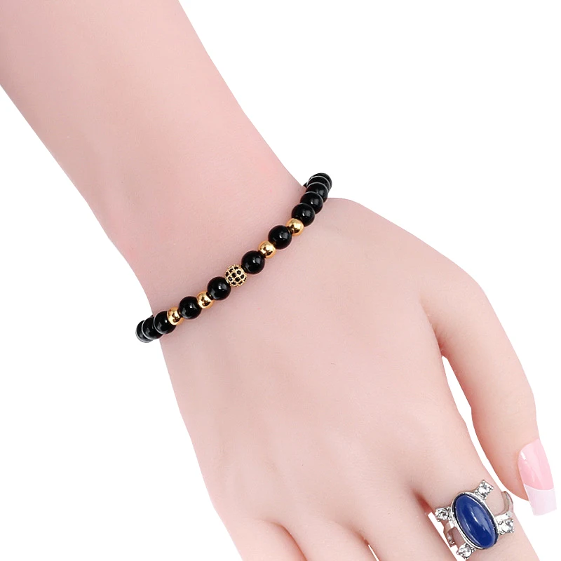 6mm Mini Bracelets For Women Natural Stone Matte Beads Black Men Bangles Elastic Rubber Bracelet Black/White Yin-yang Handchain | Украшения