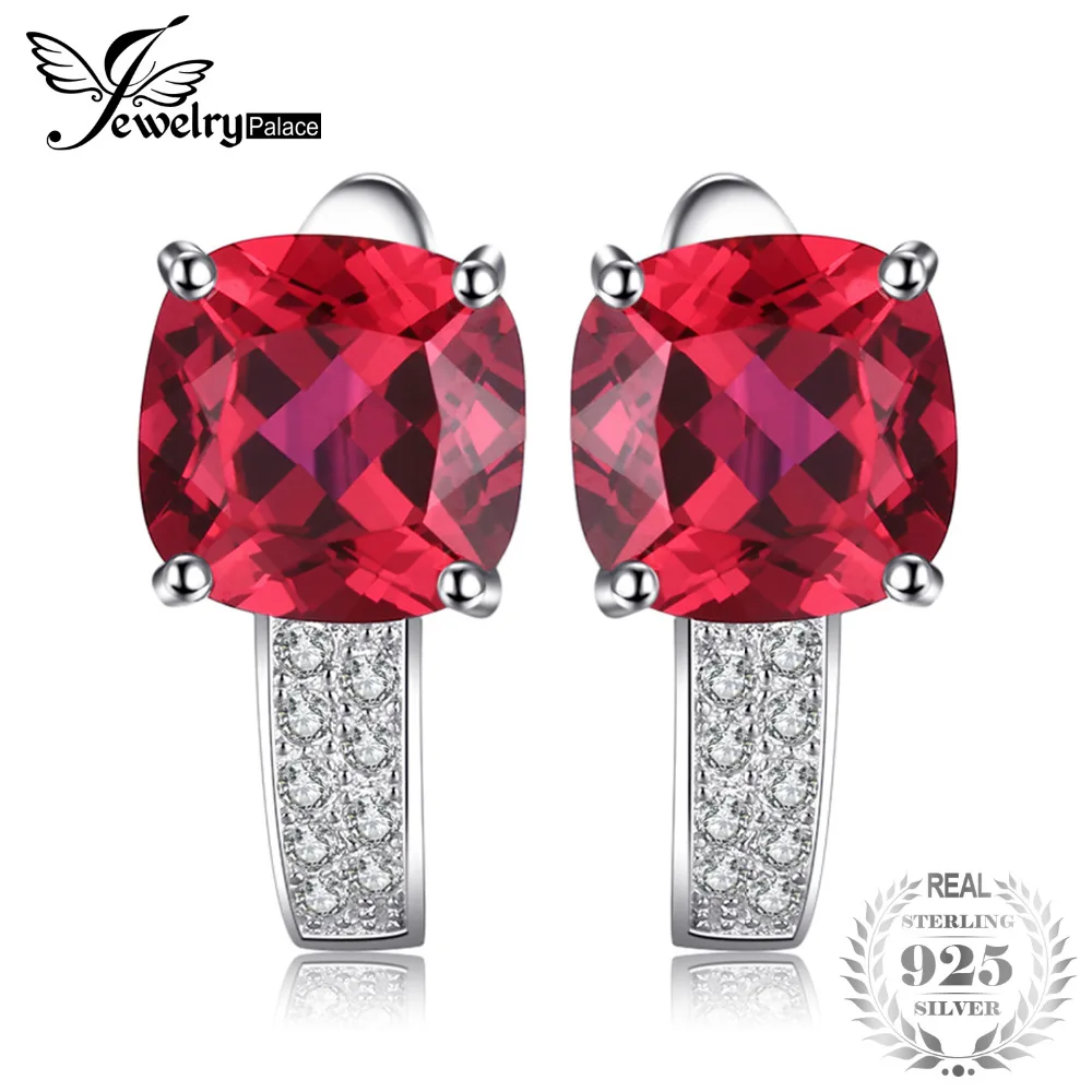 JewelryPalace Подушки 4.6ct Создан Красный Рубин Клип На Серьги Стерлингового Серебра 925