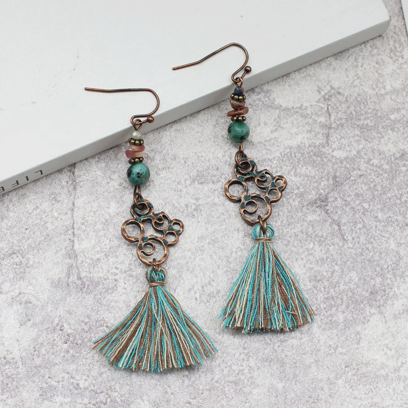 Полые облака узор бахрома Чешского Серьги Кулон Ретро Национальный Ветер сплав