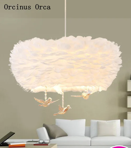 Люстра с птичьими перьями скандинавский мультфильм Хрустальная для детской