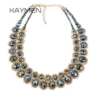 kaymen new arrivals golden chains with crystals beads choker neckalce for women handmade girls bib strands necklace party prom