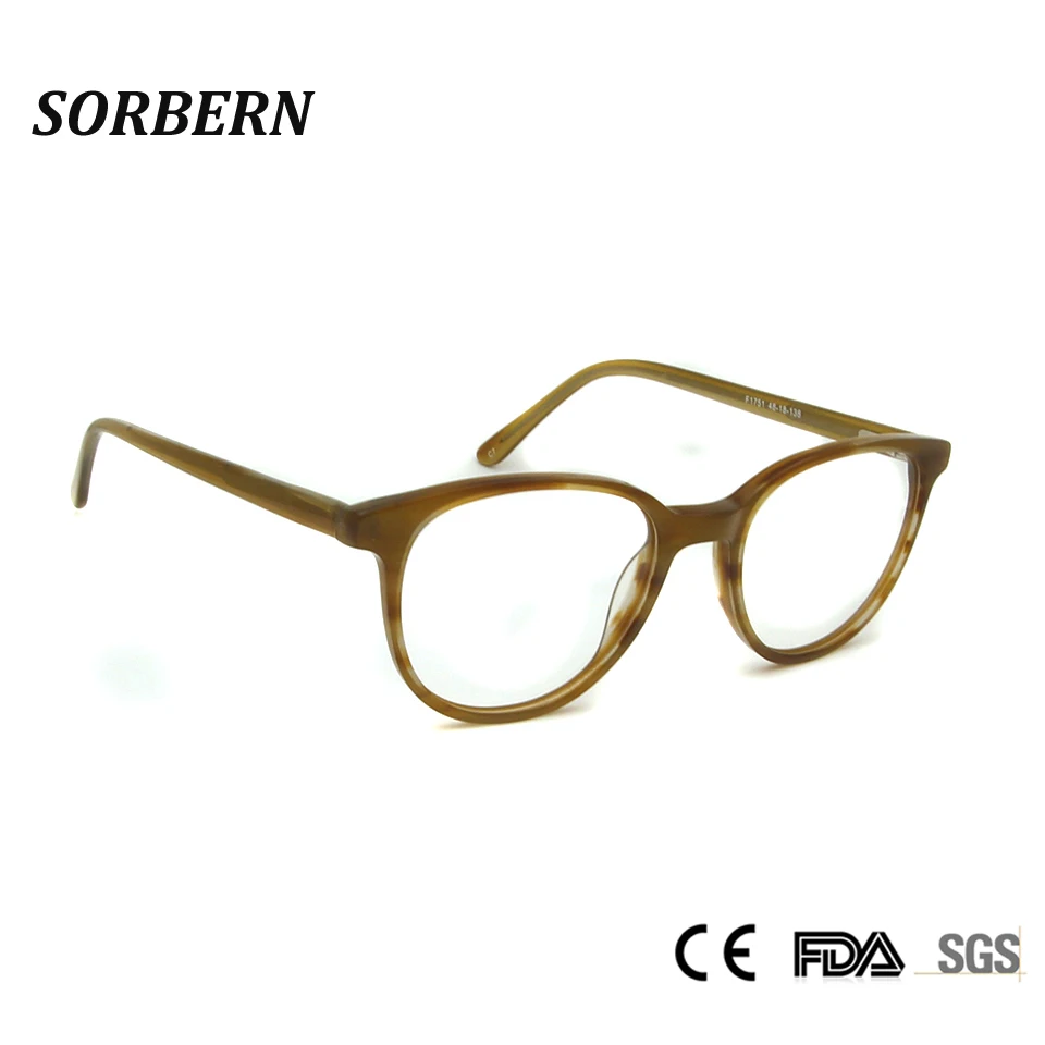 

SORBERN Women Men Classic Eyeglasses Oval Quality Handmade Acetate Prescription Spectacles Vintage Myopia Glasses Clear Lens