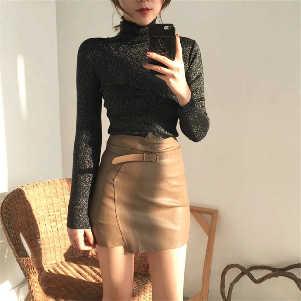 Новый осенне-зимний свитер 2018 блестящие вязаные свитера с люрексом тонкие