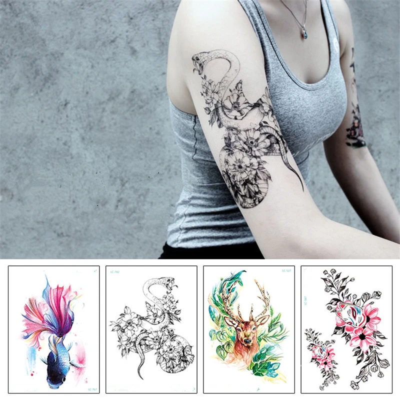 Временная тату в виде змеи 5 шт. цветные наклейки для боди арта с изображением