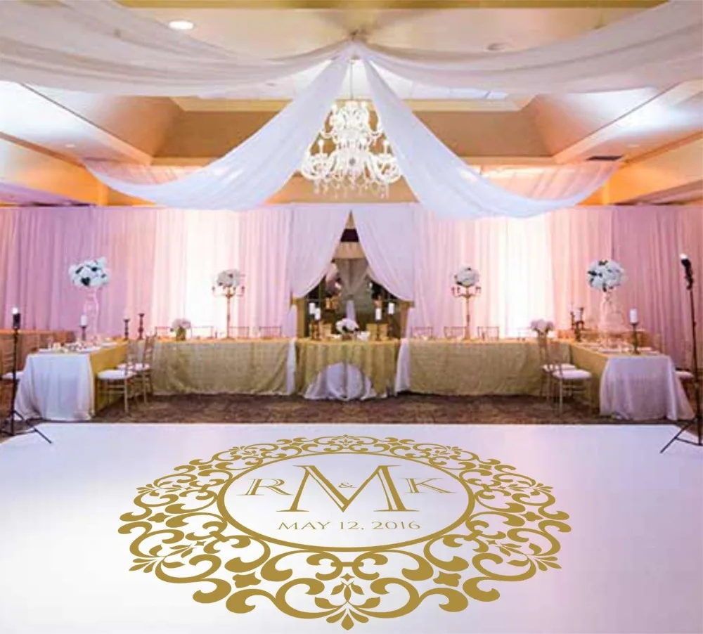 

Wedding Wall Sticker Personalized Center Monogram Decals Wedding Floor Decoration Custom Initial Letters Decoration Beauty W108