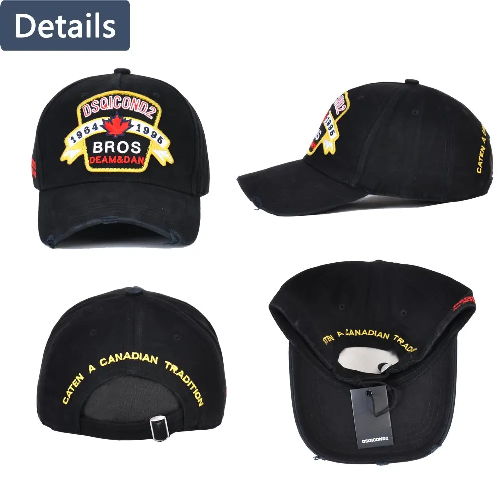 

DSQICOND2 Cotton Brand Snapback Baseball Caps for Women Men Solid Black Caps Hip Hop Summer DSQ Bone Gorras Casquette Embroidery