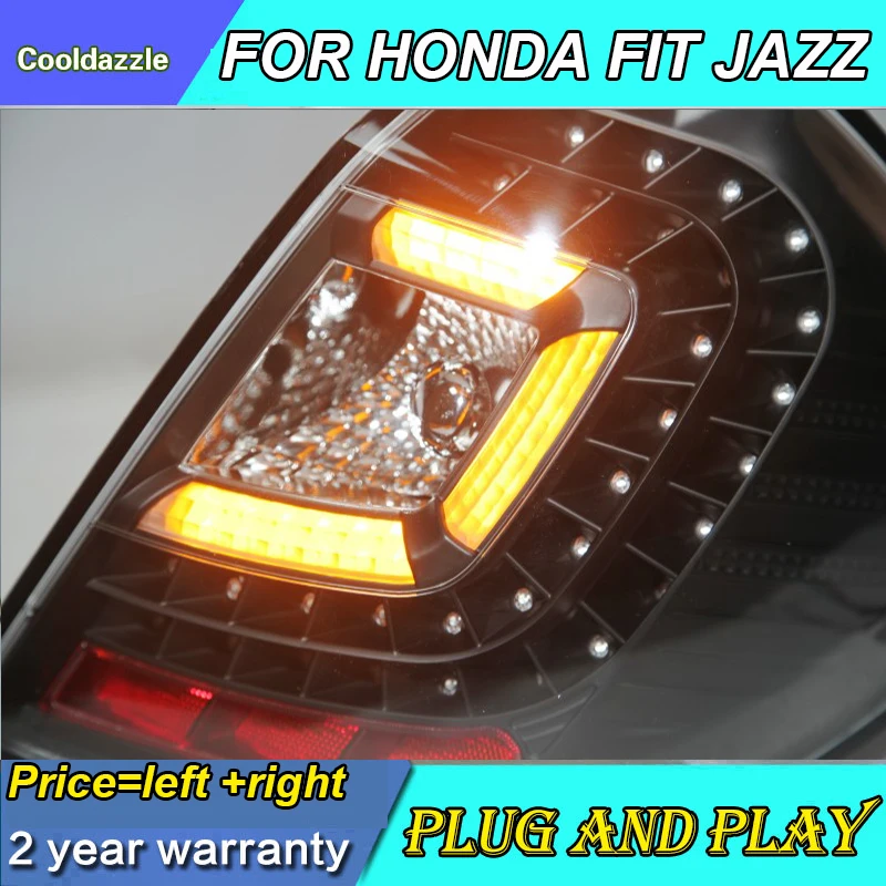 Для Honda Fit Jazz светодиодный задний фонарь Хэтчбек 2009 2000 2010 2011 2012 Задние огни сзади лампы на черной подошве; Цвета: черный, прозрачная поверхность